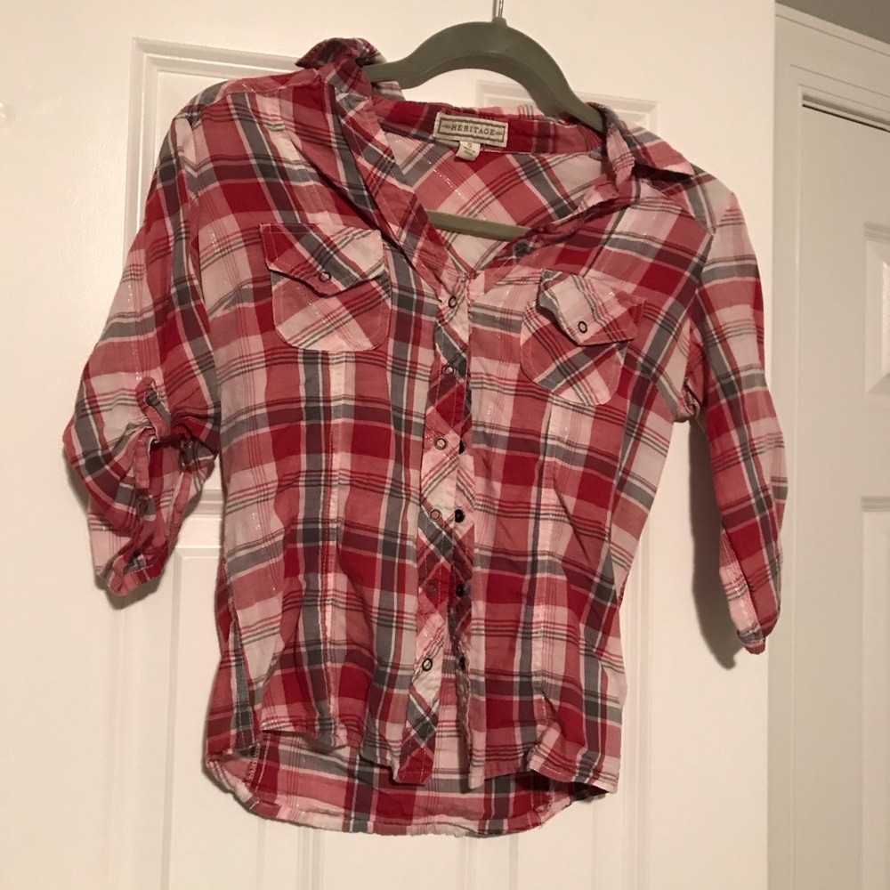 Pink and Silver Petite Plaid Shirt